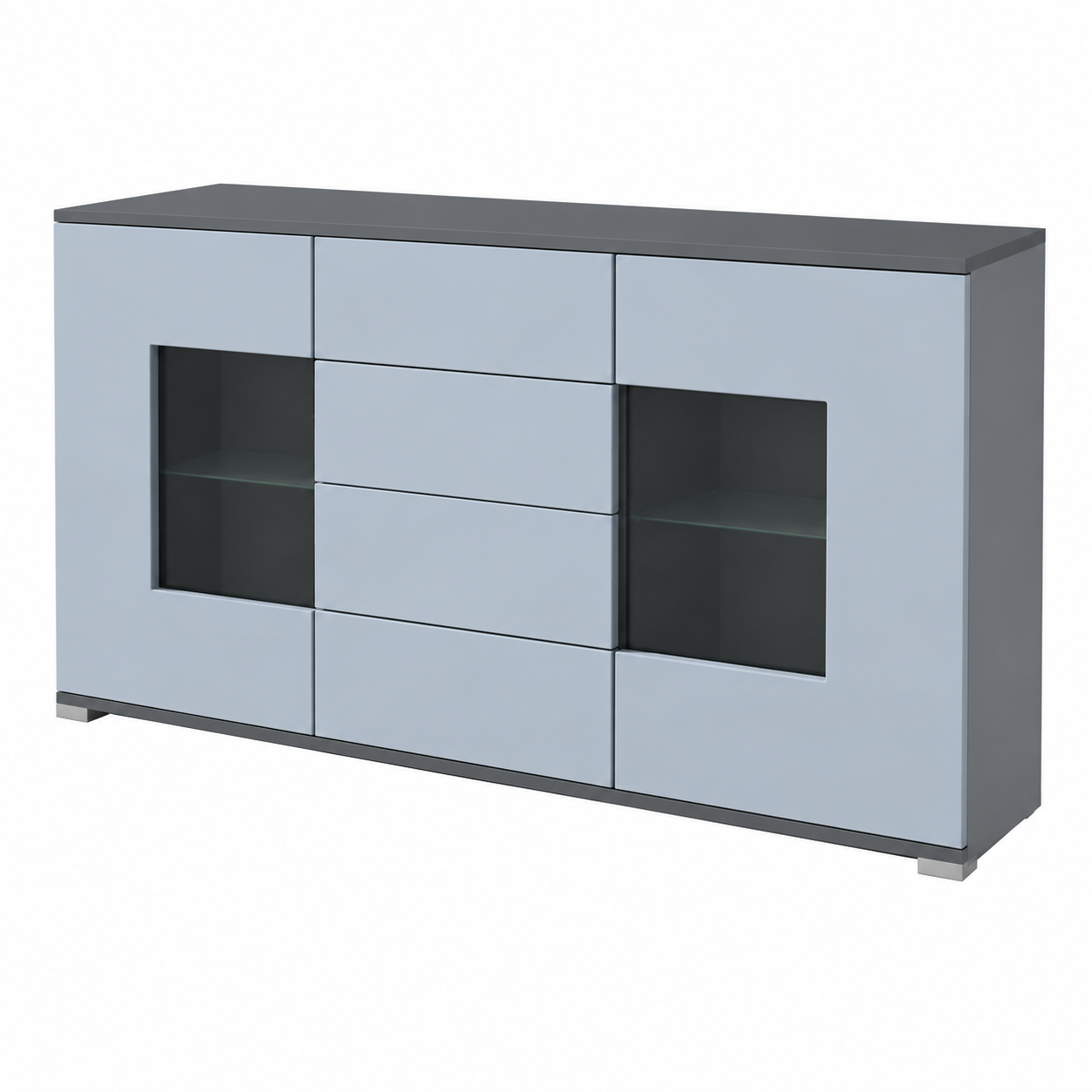 Buffet moderne avec portes et tiroirs, finition anthracite et denim