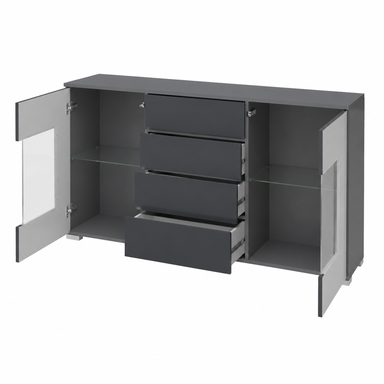 Buffet moderne avec portes et tiroirs, finition anthracite et denim