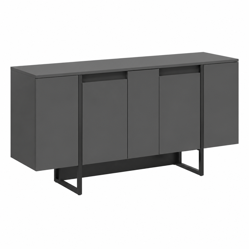 Buffet de Salon Moderne en Anthracite et Noir, 160x35x80 cm
