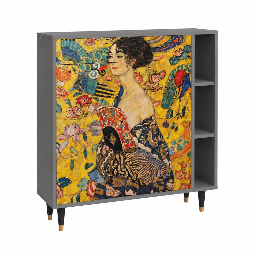 Buffet en bois moderne avec motif artistique