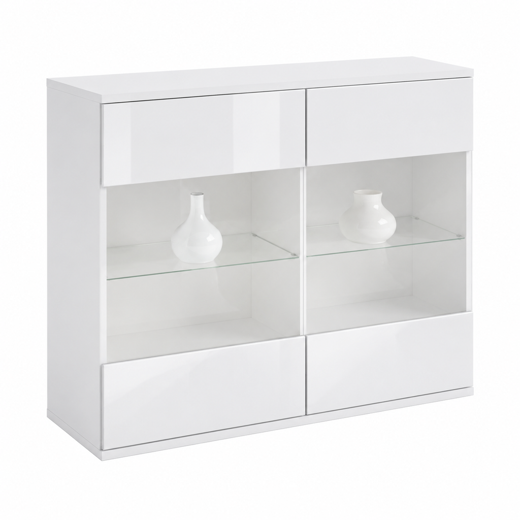 Armoire de cuisine moderne avec portes vitrées blanches