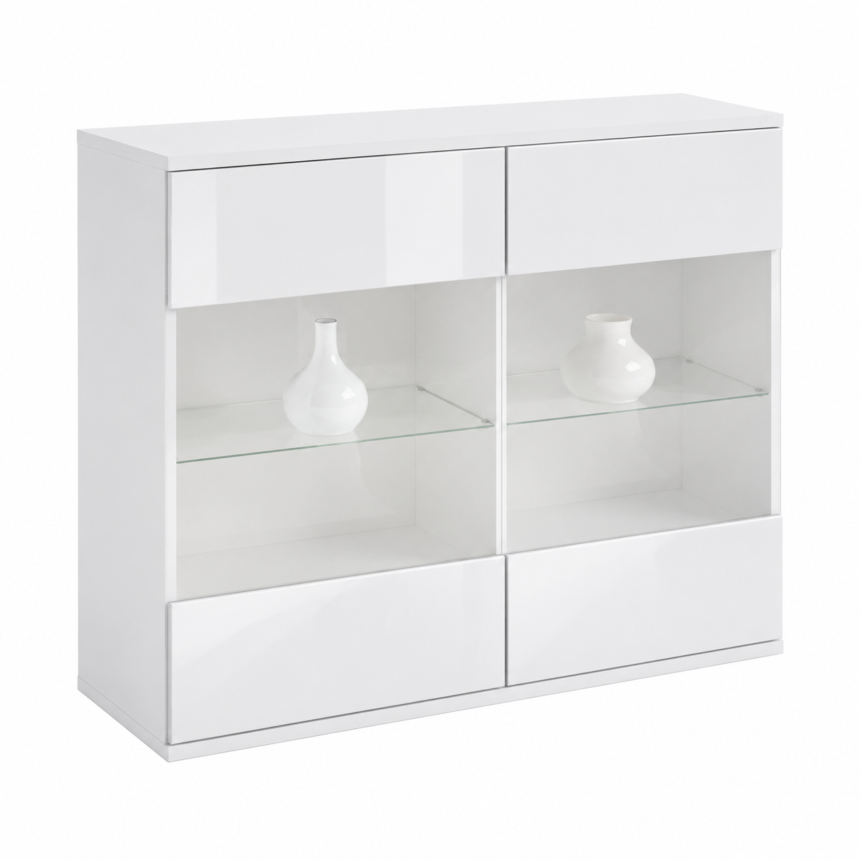 Armoire de cuisine moderne avec portes vitrées blanches