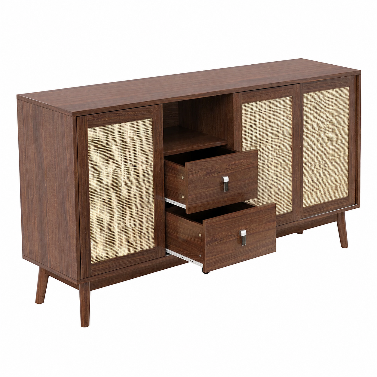 Buffet en rotin avec portes coulissantes et tiroirs
