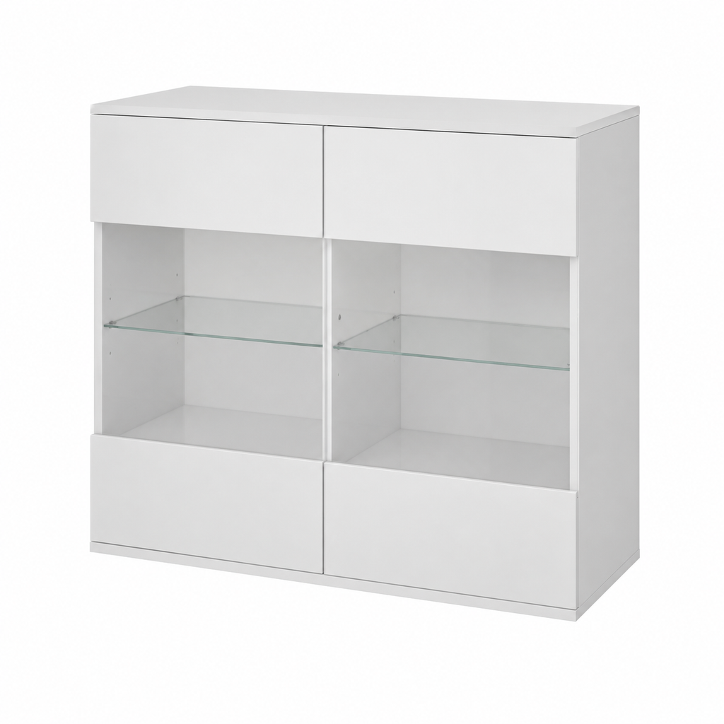 Armoire de cuisine moderne avec portes vitrées blanches