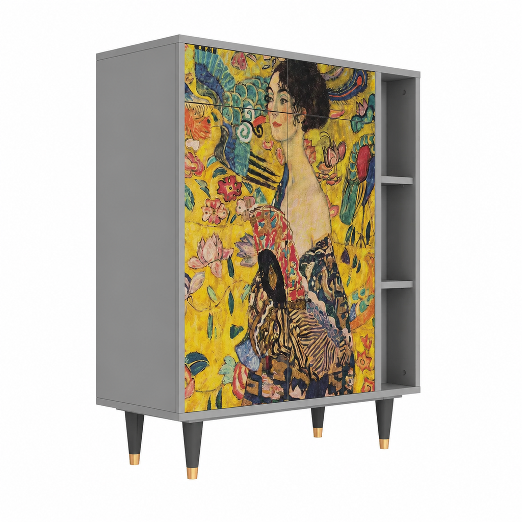 Buffet en bois moderne avec motif artistique