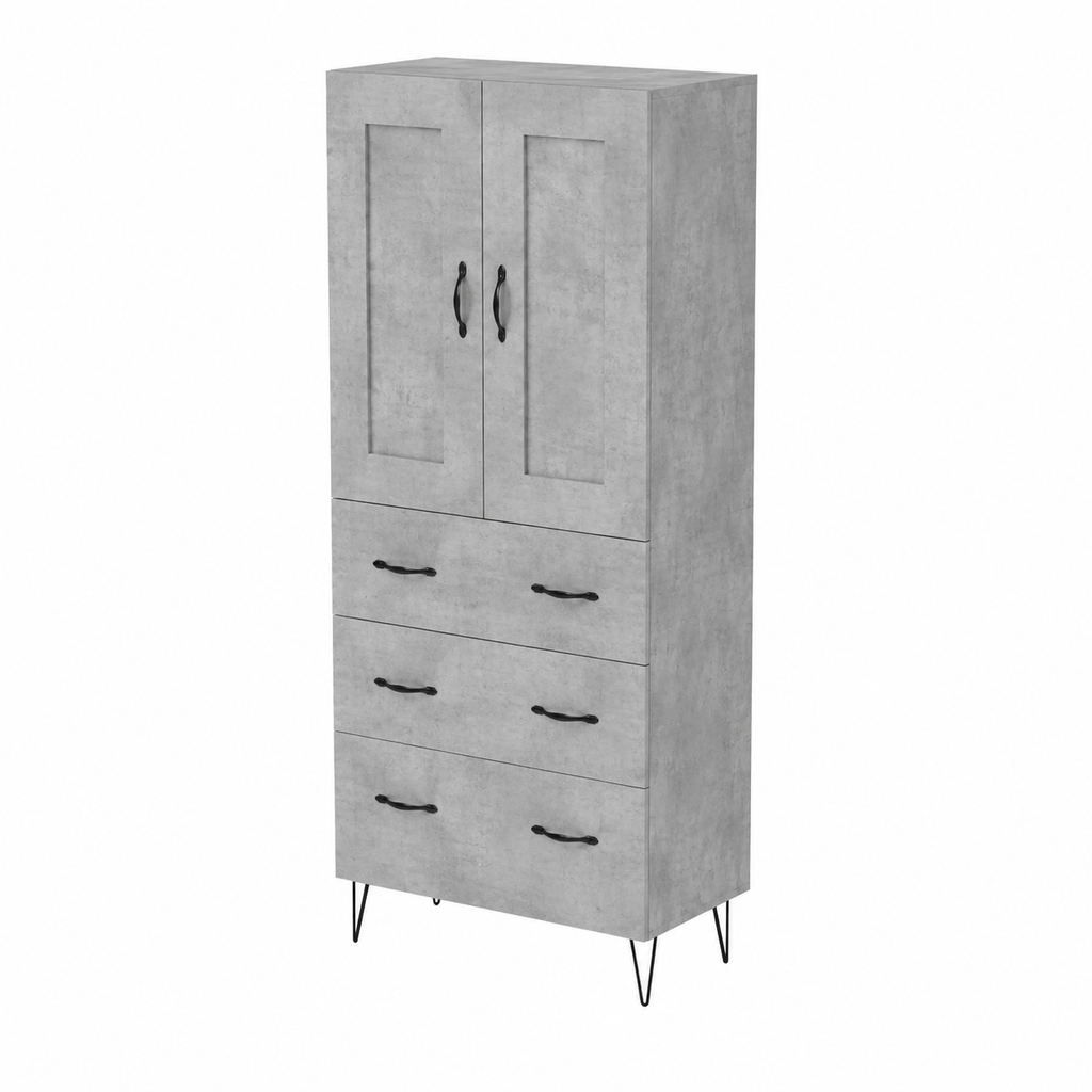 Buffet haut en bois d'ingénierie gris béton 69,5x34x180 cm