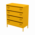 Meuble de rangement jaune moutarde avec tiroirs en acier