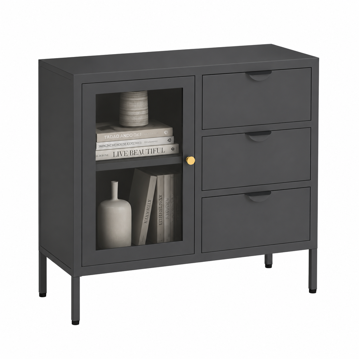 Buffet avec tiroirs en acier et verre trempé 75x35x70 cm anthracite