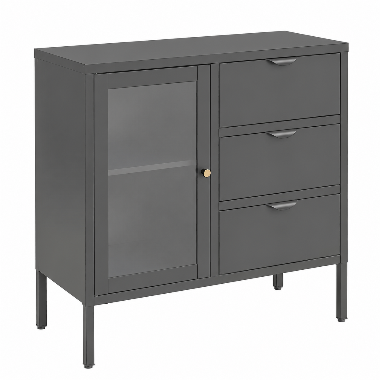 Buffet avec tiroirs en acier et verre trempé 75x35x70 cm anthracite