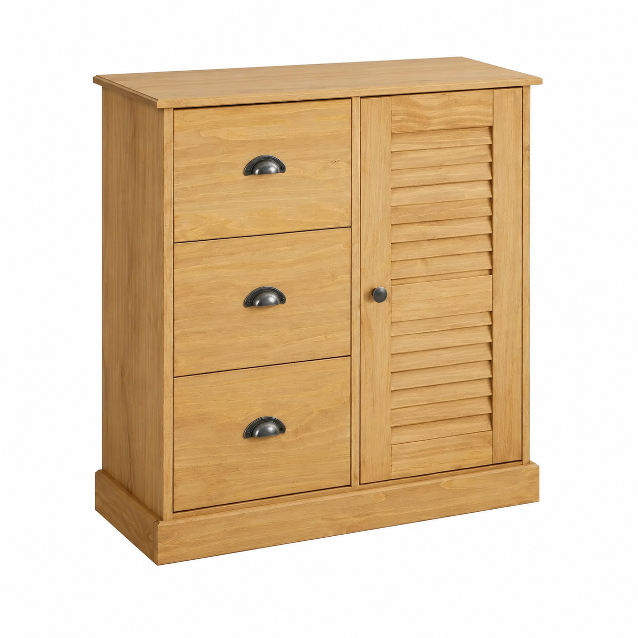 Buffet en bois massif naturel avec tiroirs et porte, design élégant