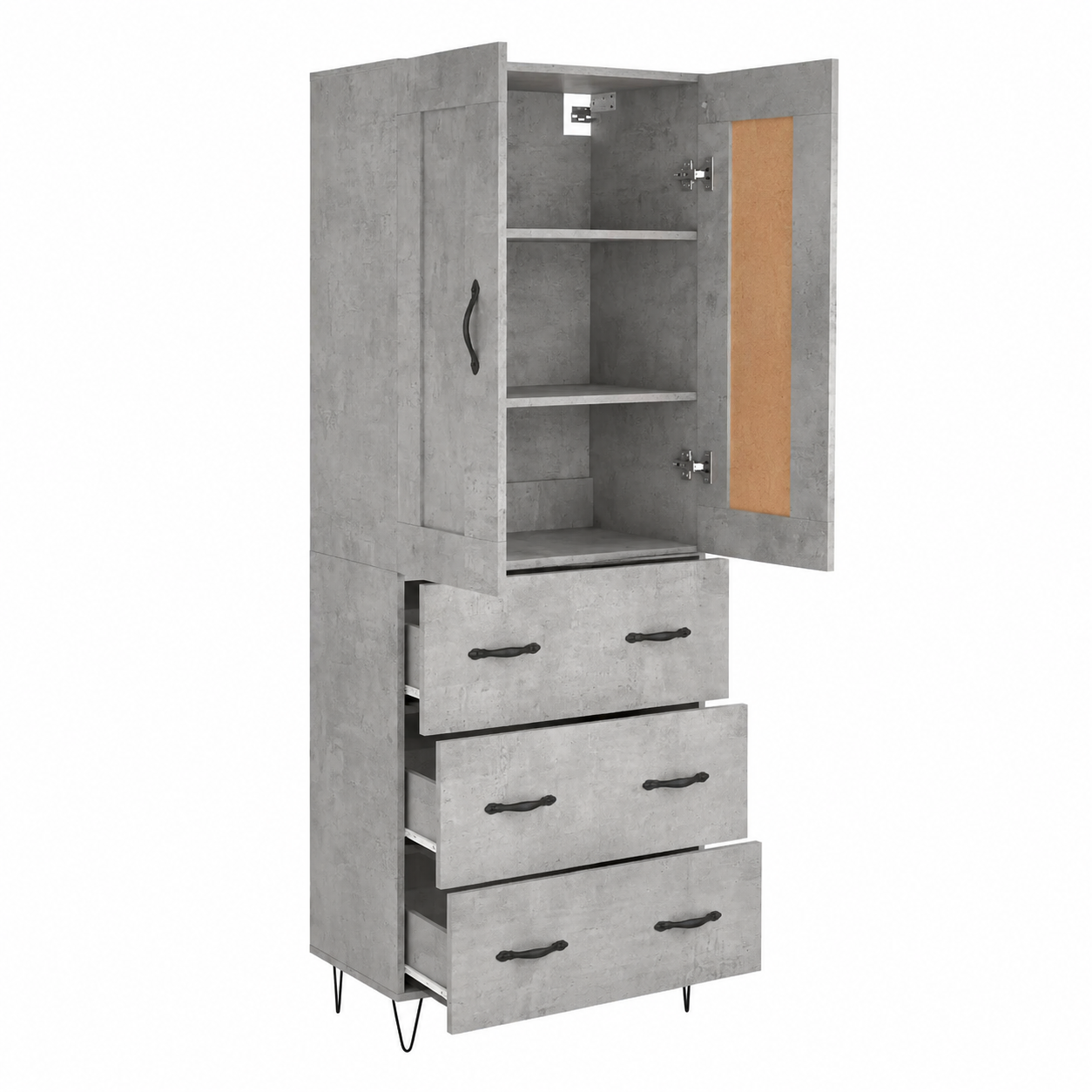 Buffet haut en bois d'ingénierie gris béton 69,5x34x180 cm
