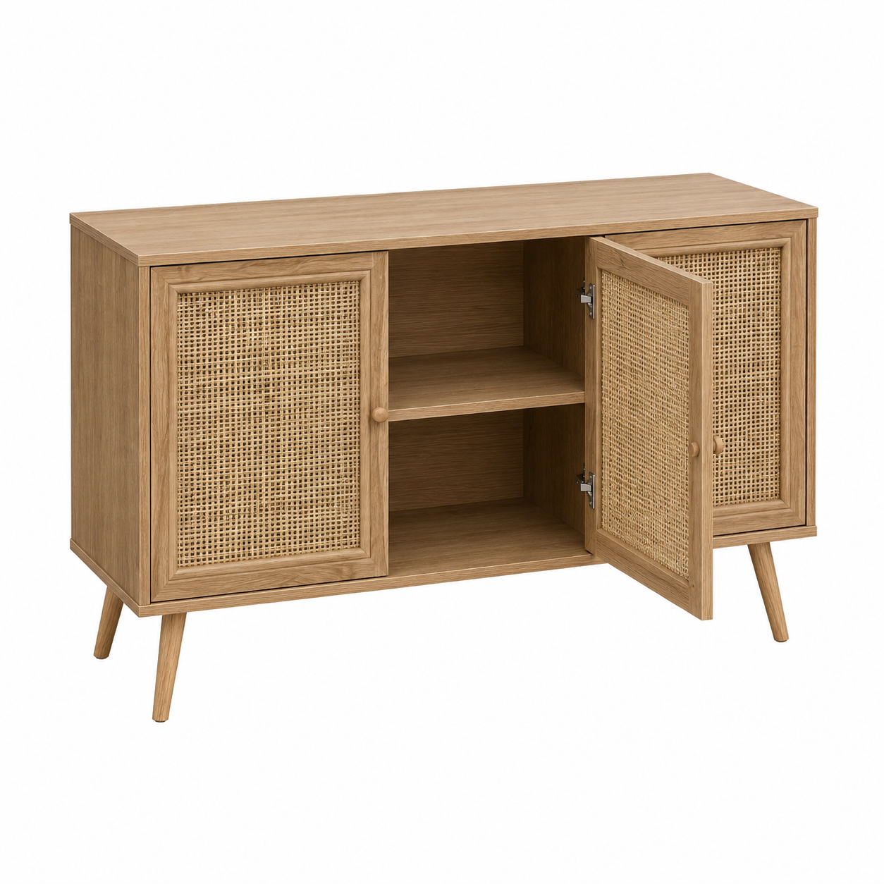 Buffet 3 Portes en Bois avec Façades en Rotin
