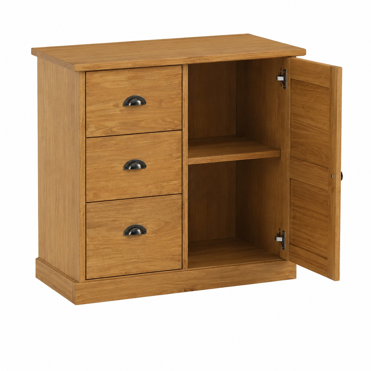 Buffet en bois massif naturel avec tiroirs et porte, design élégant